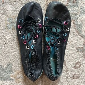 Black Leather Shoes with Colorful Eyelets
